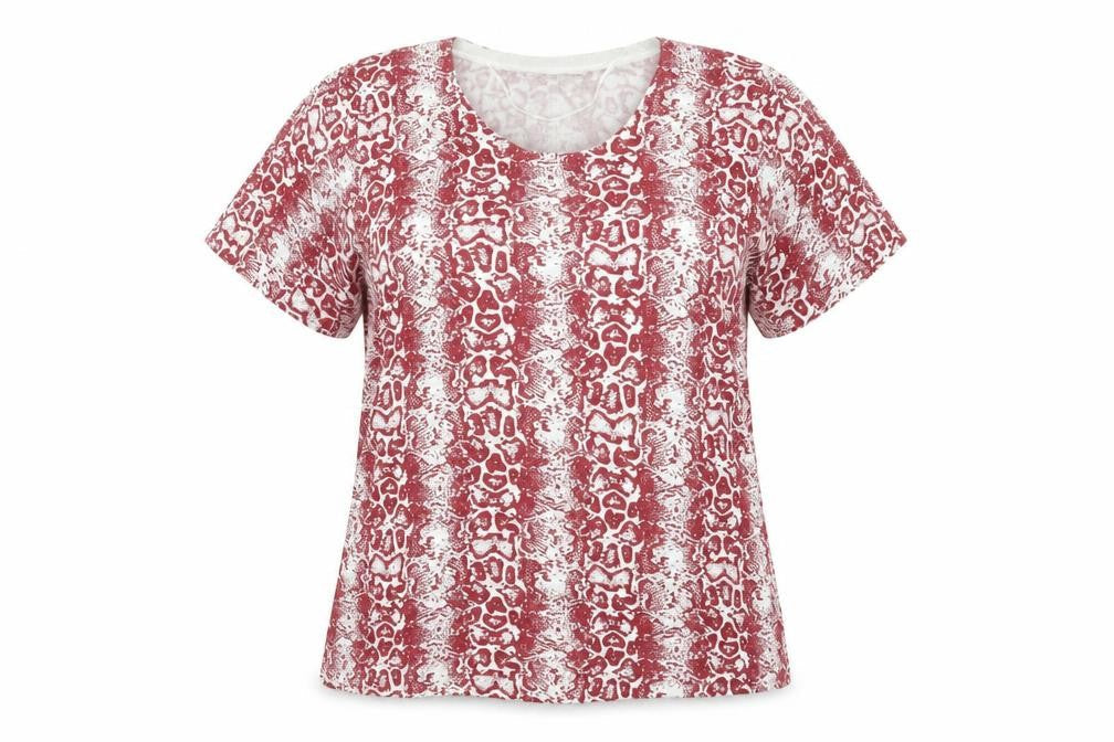 Happy D by Damart Womens Red Animal Print Viscose T-Shirt Size 14/16