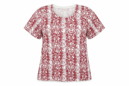Happy D by Damart Womens Red Animal Print Viscose T-Shirt Size 14/16