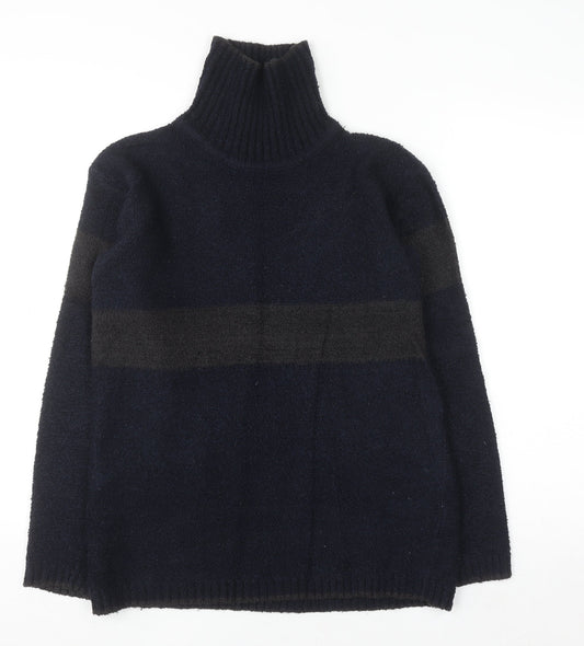Brubake Men's Blue Roll Neck Striped Knit Jumper XL