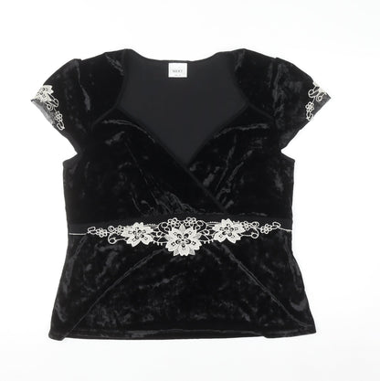 Next Women's Black Velvet Wrap Blouse UK 18 Embroidered Party Top