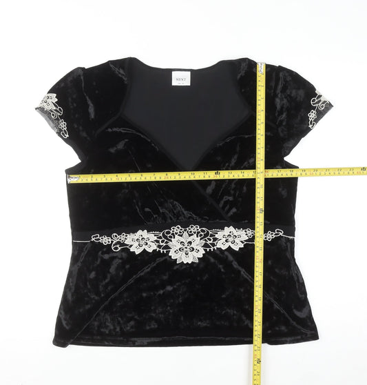 Next Women's Black Velvet Wrap Blouse UK 18 Embroidered Party Top