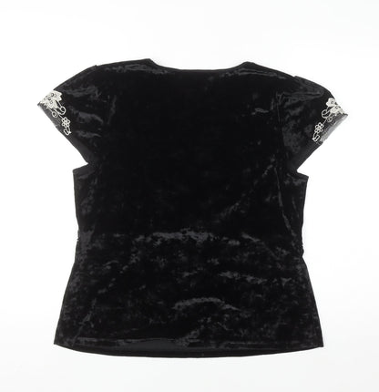 Next Women's Black Velvet Wrap Blouse UK 18 Embroidered Party Top