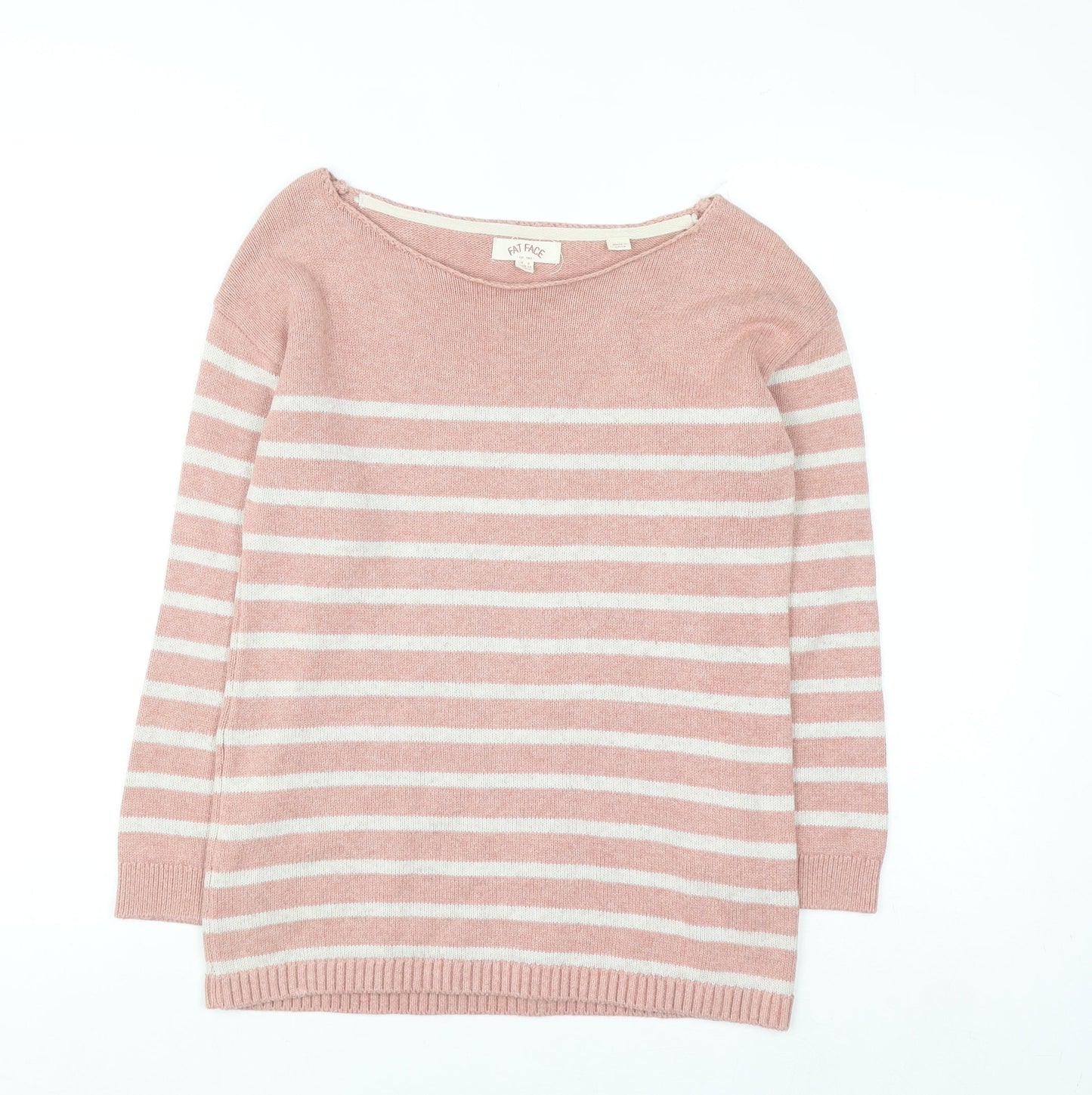 Fat Face Women’s Pink Striped Cotton Boat Neck Jumper Size 6