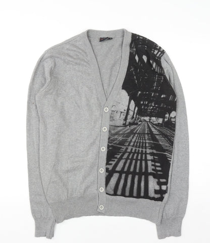 Eastpak Womens Grey XL Button Cardigan 100% Cotton Knit Graphic Print