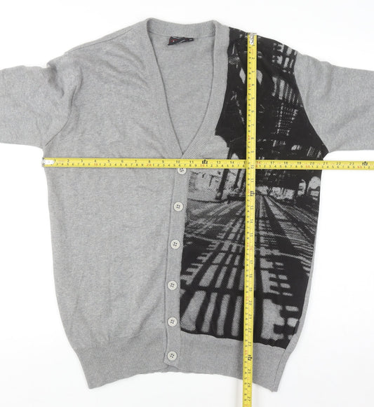 Eastpak Womens Grey XL Button Cardigan 100% Cotton Knit Graphic Print