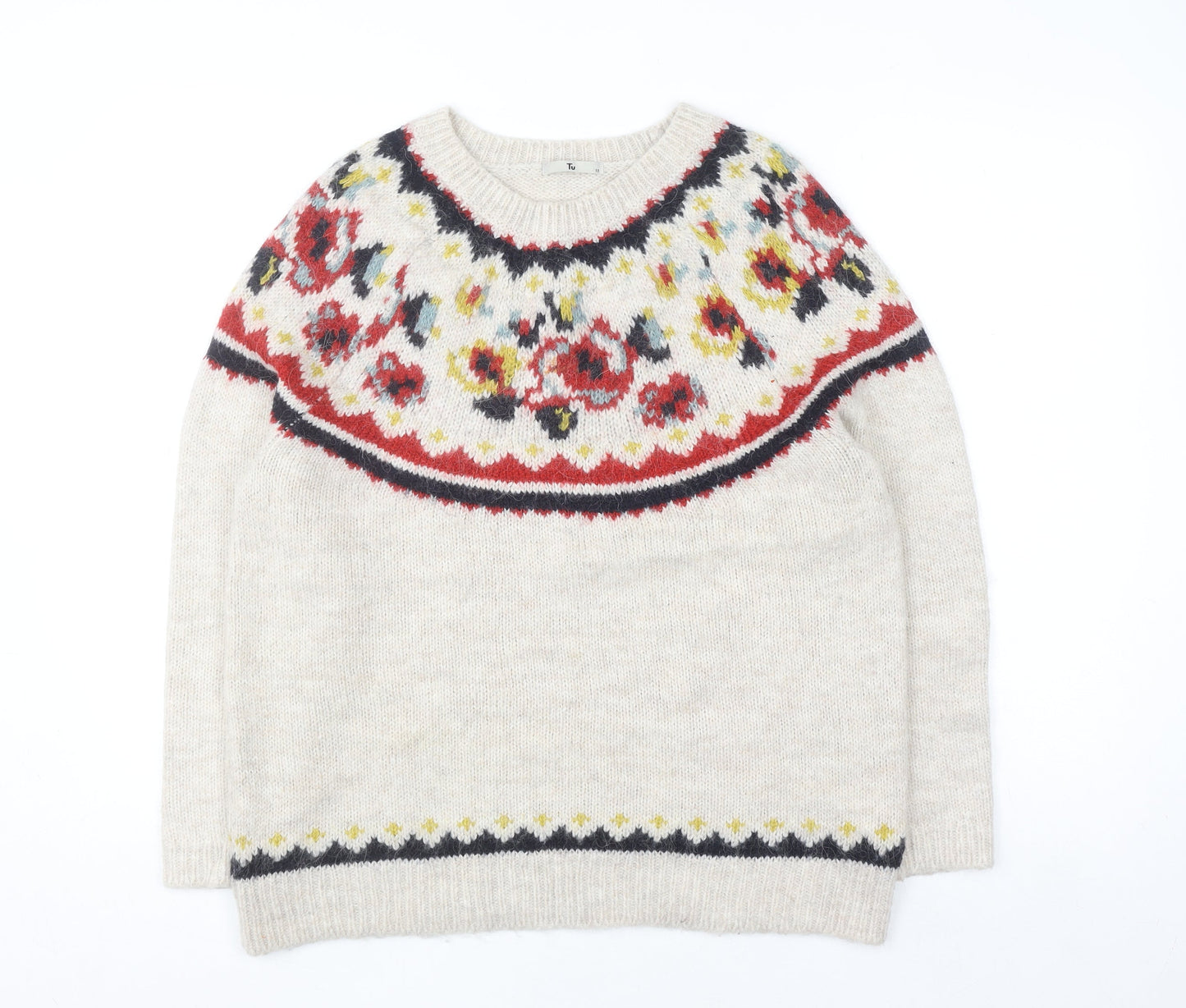 Tu Women Cream Fair Isle Jumper Size 12 Acrylic Wool Blend