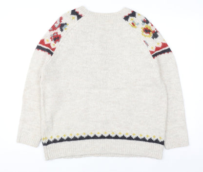 Tu Women Cream Fair Isle Jumper Size 12 Acrylic Wool Blend