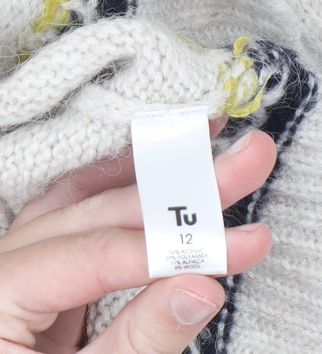 Tu Women Cream Fair Isle Jumper Size 12 Acrylic Wool Blend