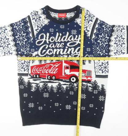 Coca-Cola Men's Blue Christmas Pullover Jumper L Holiday Sweater
