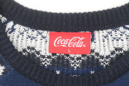 Coca-Cola Men's Blue Christmas Pullover Jumper L Holiday Sweater