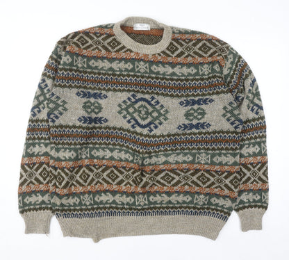 Marks and Spencer St Michael Men's Beige XL Fair Isle Wool Knit Jumper