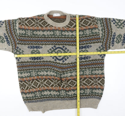 Marks and Spencer St Michael Men's Beige XL Fair Isle Wool Knit Jumper