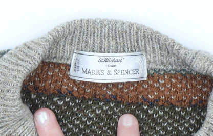 Marks and Spencer St Michael Men's Beige XL Fair Isle Wool Knit Jumper