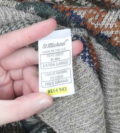 Marks and Spencer St Michael Men's Beige XL Fair Isle Wool Knit Jumper