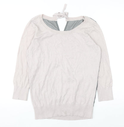 Next Women Beige Beaded 3/4 Sleeve Knit Blouse UK 12