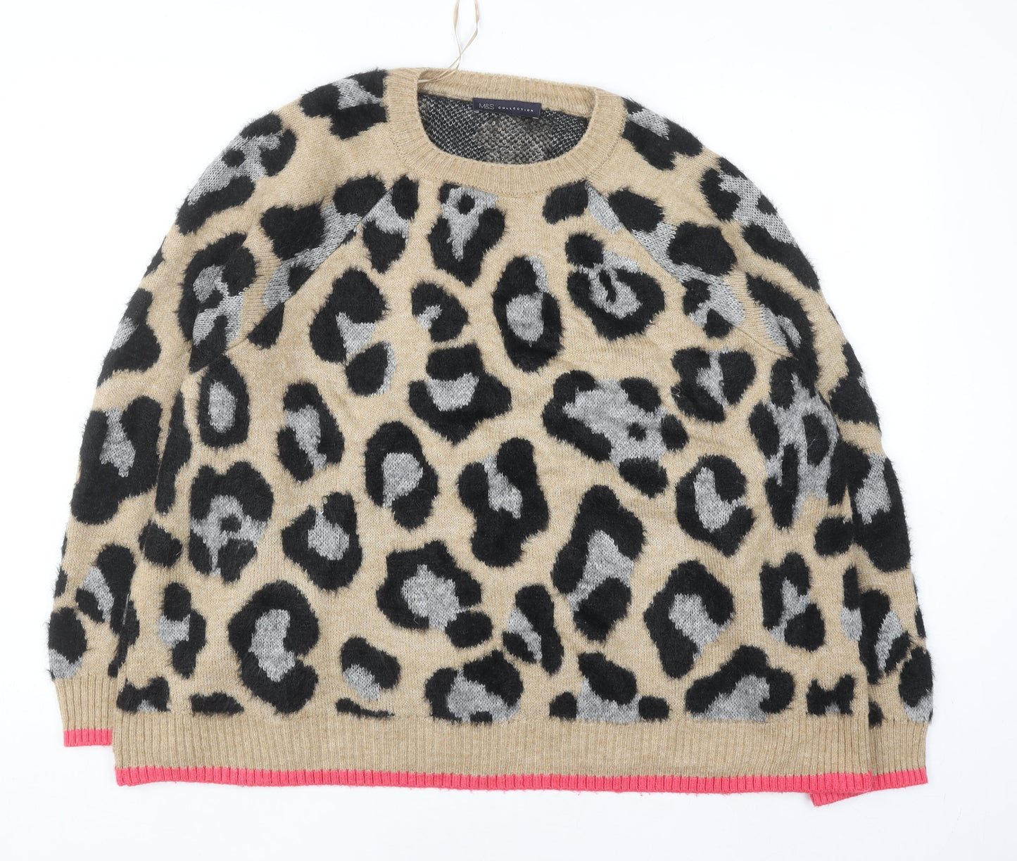 Marks and Spencer Women’s Beige Leopard Print XL Crew Neck Jumper