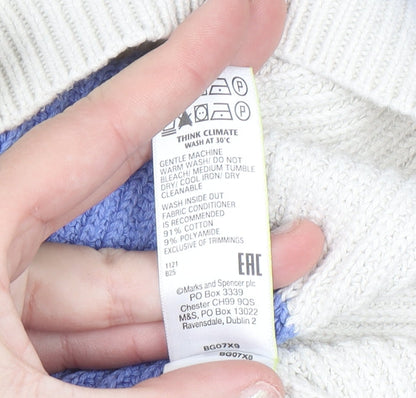 Marks and Spencer Women Blue Cream Striped Chunky Knit Jumper L