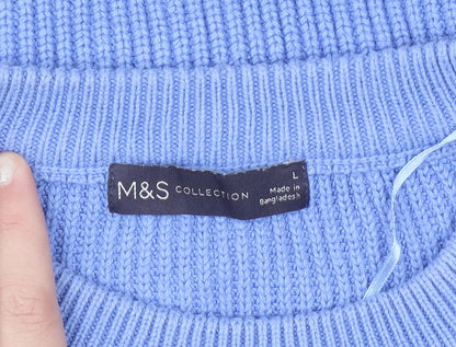Marks and Spencer Women Blue Cream Striped Chunky Knit Jumper L