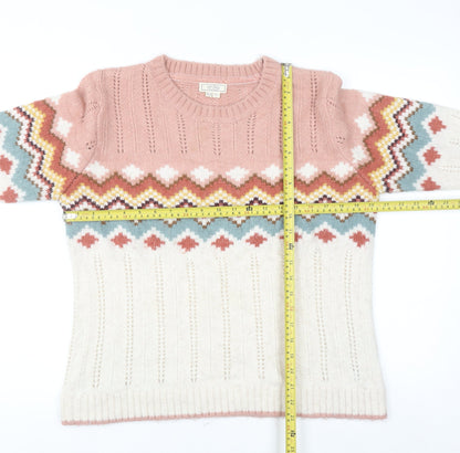 Fat Face Women’s Pink Fair Isle Knit Jumper Size 12