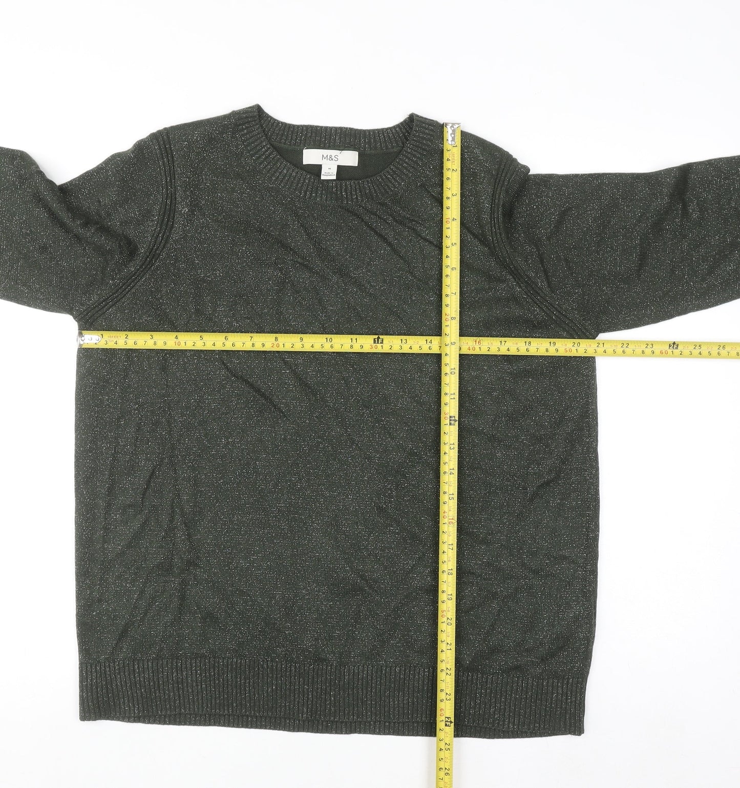 Marks and Spencer Women's Green Glitter Crew Neck Knit Jumper M