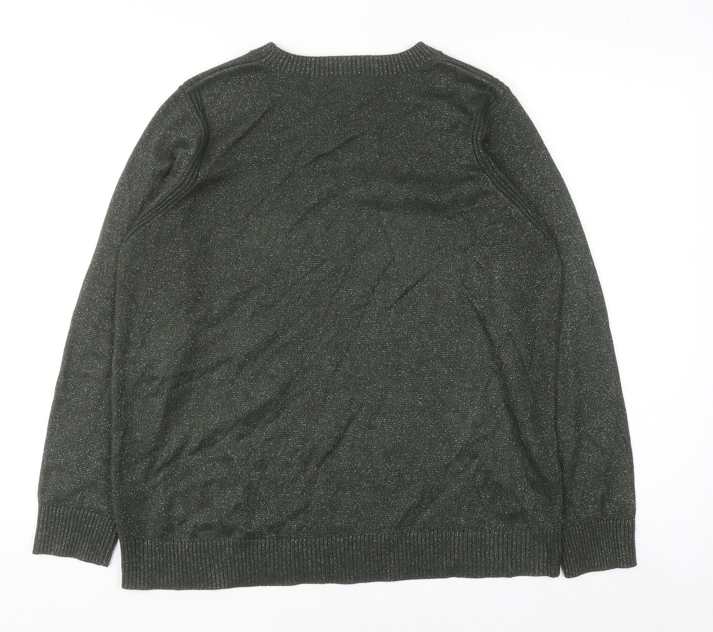 Marks and Spencer Women's Green Glitter Crew Neck Knit Jumper M