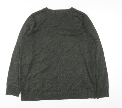Marks and Spencer Women's Green Glitter Crew Neck Knit Jumper M