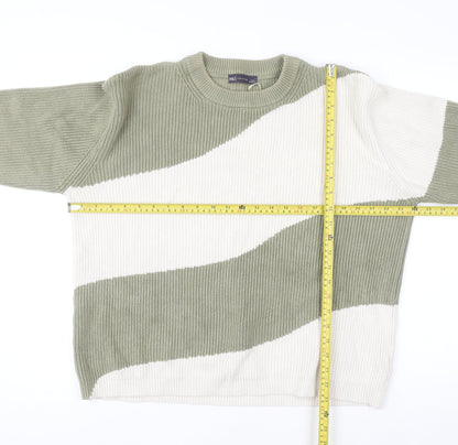 Marks and Spencer Men's Green & Cream Stripe Knit Jumper L