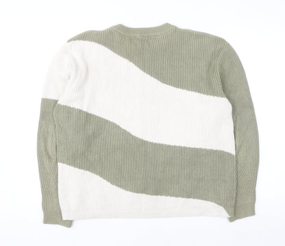 Marks and Spencer Men's Green & Cream Stripe Knit Jumper L