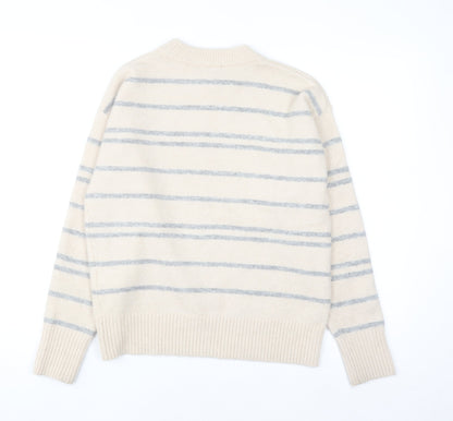 Warehouse Women’s Beige Striped Knit Jumper Size 6 Crew Neck Pullover