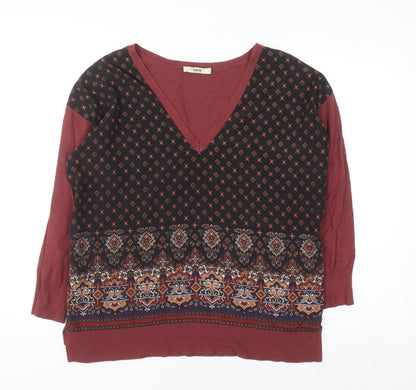 Oasis Womens Red Geometric Tunic Blouse M Viscose 3/4 Sleeve