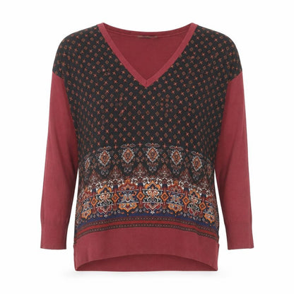 Oasis Womens Red Geometric Tunic Blouse M Viscose 3/4 Sleeve