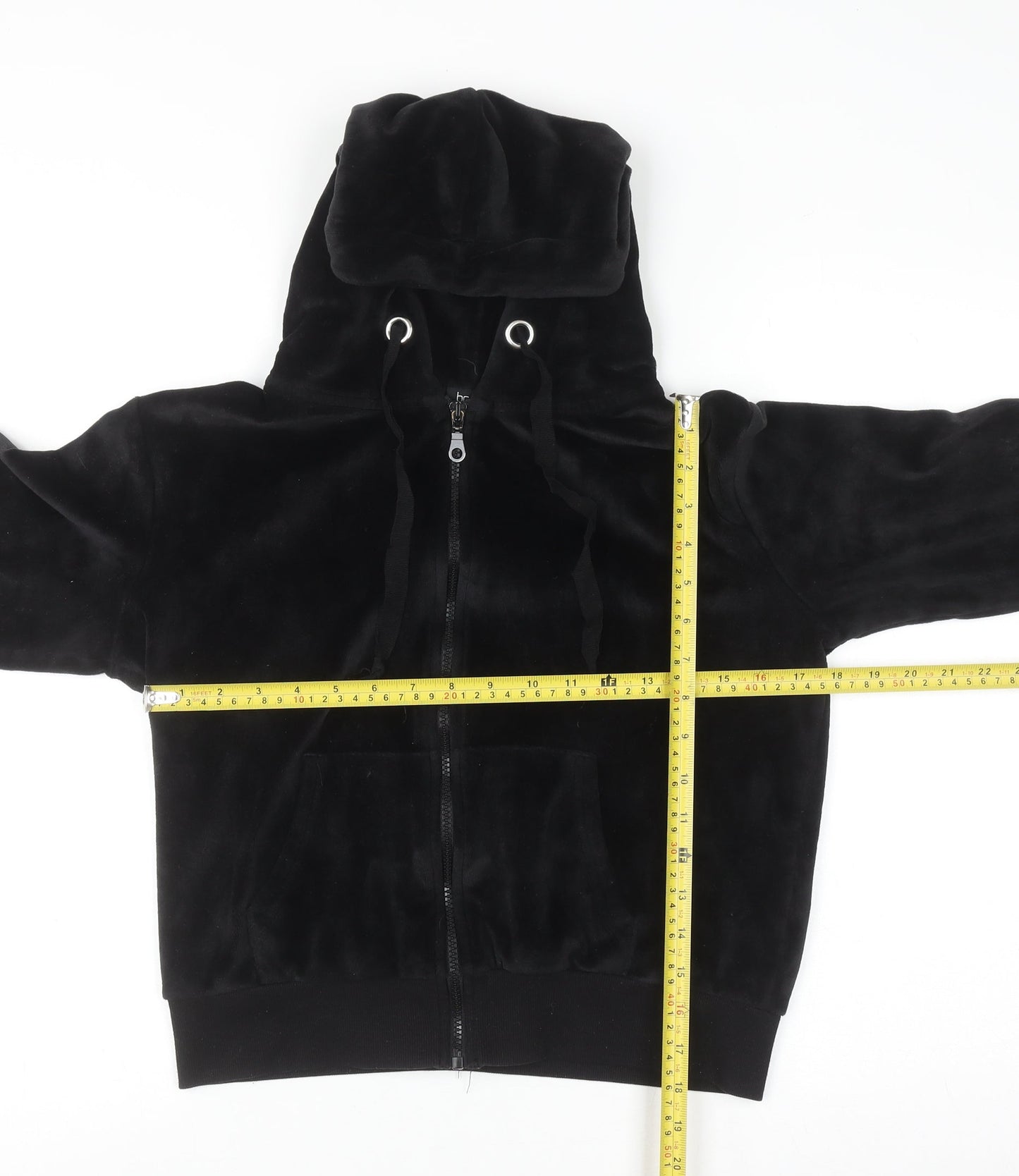 Boohoo Womens Black Velour Full Zip Hoodie UK 10