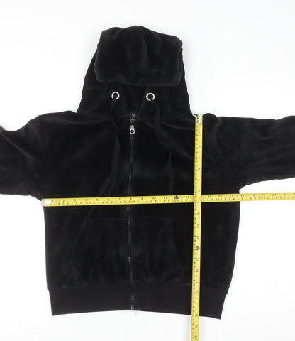 Boohoo Womens Black Velour Full Zip Hoodie UK 10