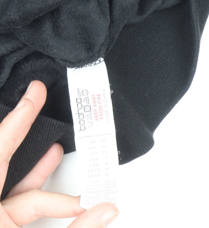 Boohoo Womens Black Velour Full Zip Hoodie UK 10