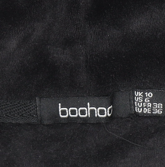 Boohoo Womens Black Velour Full Zip Hoodie UK 10