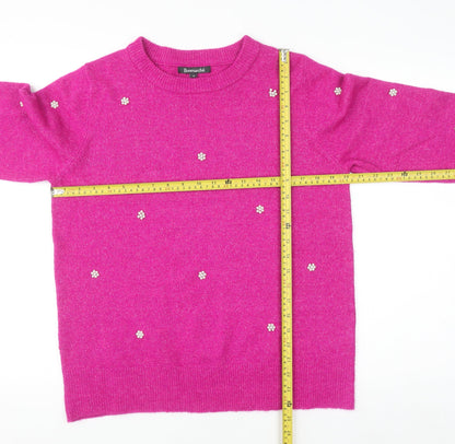 Bonmarché Women Pink Beaded Crew Neck Long Sleeve Jumper Size 14