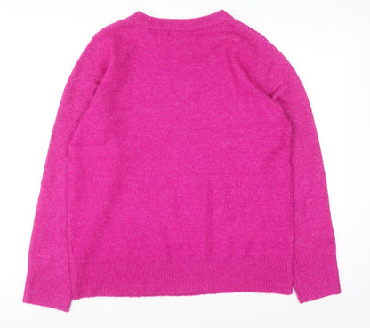 Bonmarché Women Pink Beaded Crew Neck Long Sleeve Jumper Size 14