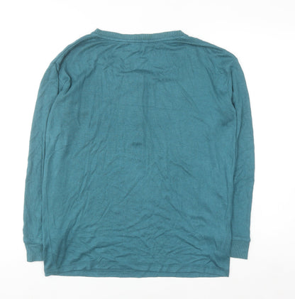 FatFace Women's Blue Henley Jumper UK 8 Long Sleeve Viscose Blend