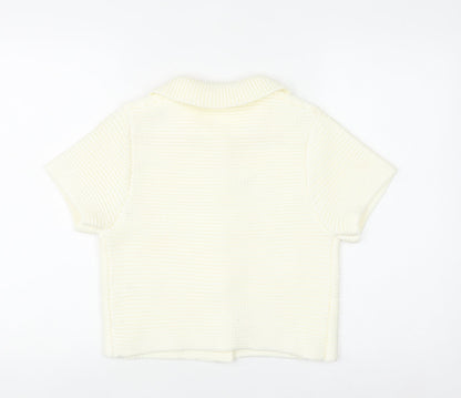 Zara Women Ivory Short Sleeve Knit Cardigan S Classic Collared Style