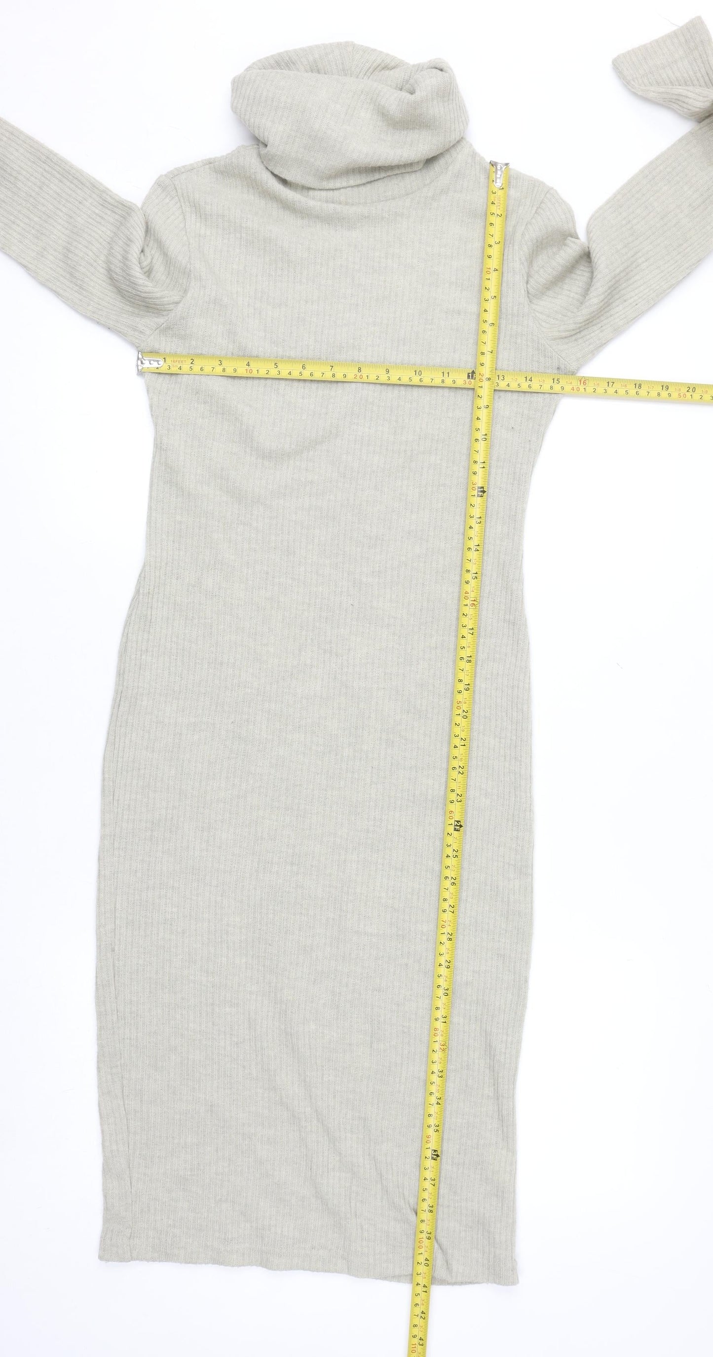 Glamorous Women’s Beige Knit Bodycon Midi Roll Neck Dress M