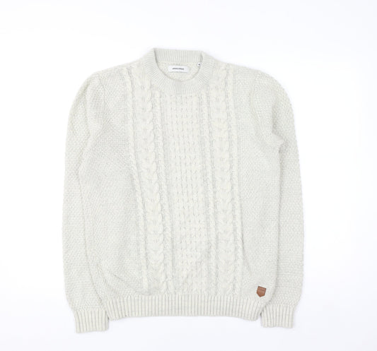 Jack & Jones Men’s Ivory Cable-Knit Crew Neck Jumper Size M