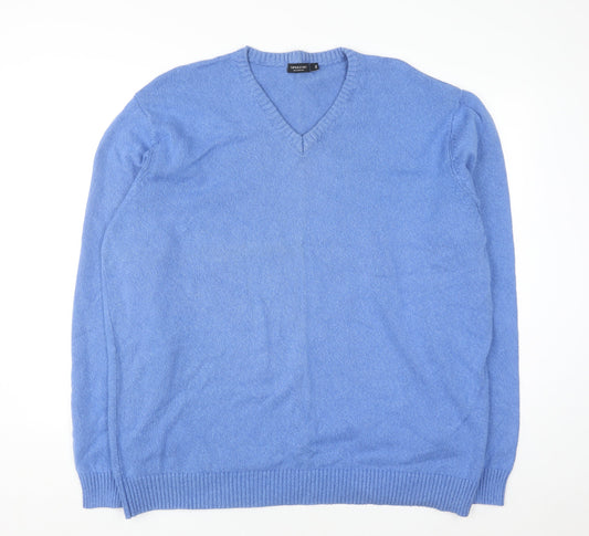 Capsule Men Blue 3XL Cotton V-Neck Pullover Jumper