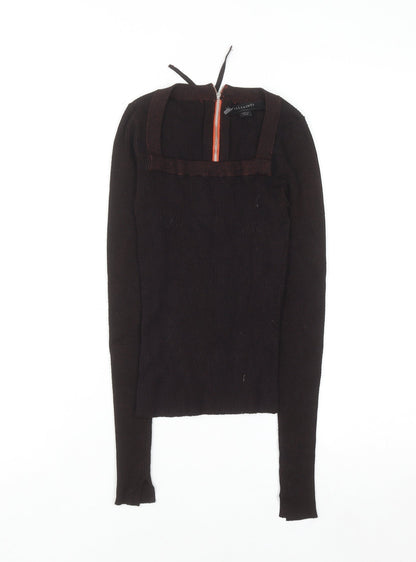 AllSaints Women's Brown Slim Fit Cropped Knit Top Size S