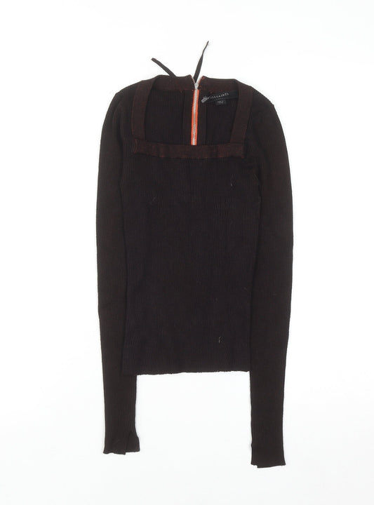 AllSaints Women's Brown Slim Fit Cropped Knit Top Size S