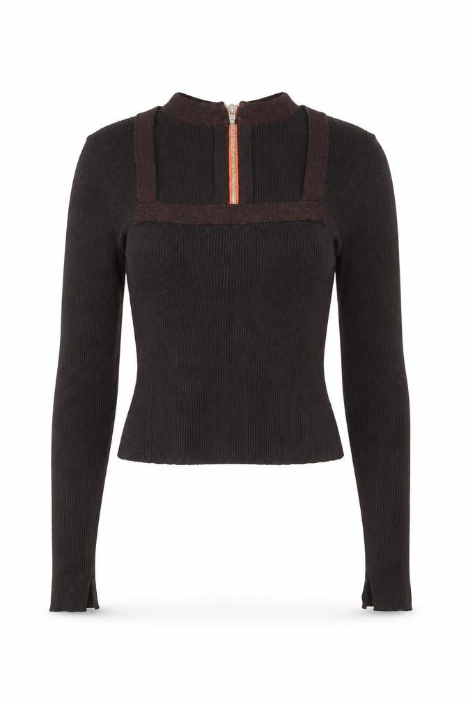 AllSaints Women's Brown Slim Fit Cropped Knit Top Size S