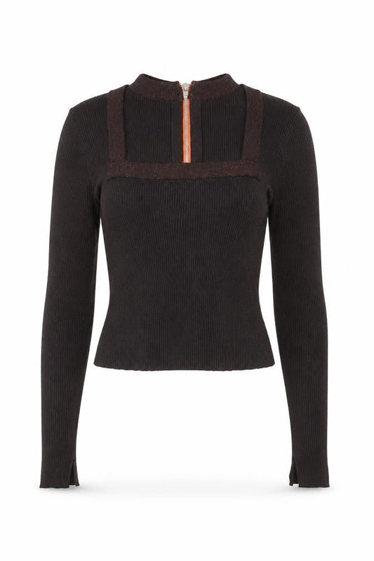 AllSaints Women's Brown Slim Fit Cropped Knit Top Size S