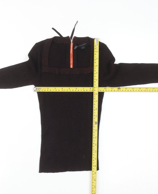 AllSaints Women's Brown Slim Fit Cropped Knit Top Size S