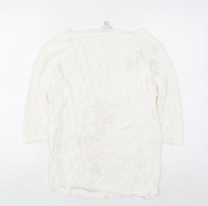 Prestige Elegance Women's Ivory Floral Embroidered 3/4 Sleeve Blouse Size 18