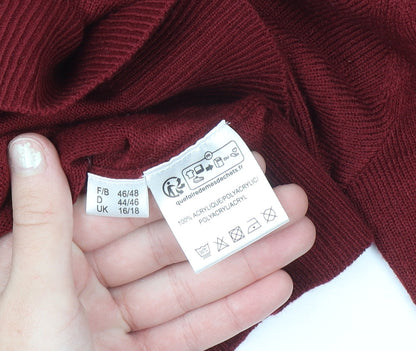 Afibel Women Red Rhinestone V-Neck Pullover Jumper Size 16/18