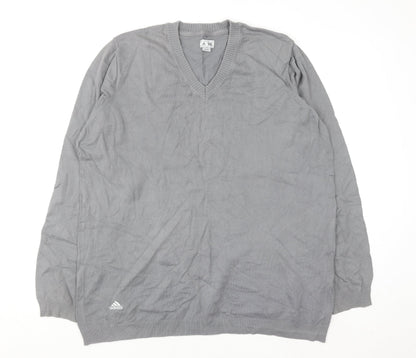 Adidas Mens Grey XL V-Neck Cotton Knit Pullover Jumper